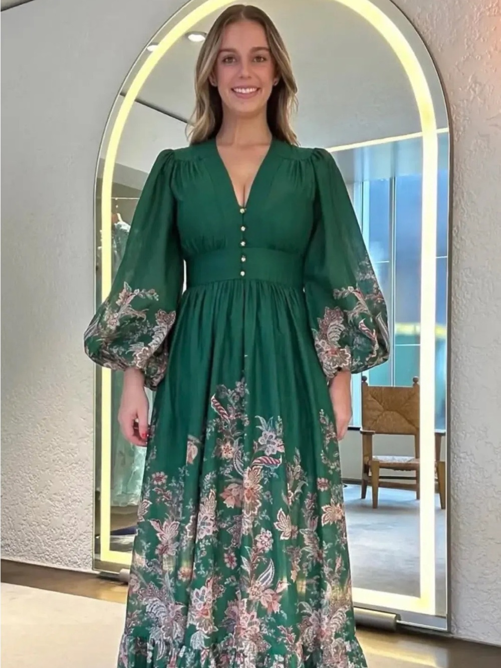 ZIMMERMANN RHIANNON PLUNGE MAXI DRESS GREEN MULTI PAISLEY SIZE 3 | M-L - Picture 9 of 13
